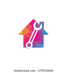 wrench home shape concept logo design template vector. Wrench repair logo icon with swoosh graphic element