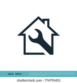 Wrench and House Icon Vector Logo Template Illustration Design. Vector EPS 10.