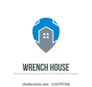 Wrench House pinpoint. Isolated Vector Illustration