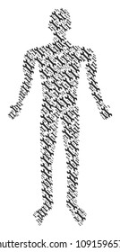 Wrench human representation. Vector wrench icons are organized into male mosaic.