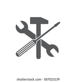 Wrench, hummer and screwdriver icon, service vector illustration