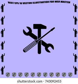 Wrench, hummer and screwdriver icon, service vector illustration