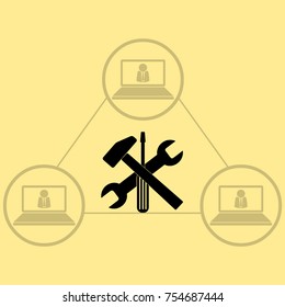 Wrench, hummer and screwdriver icon, service vector illustration