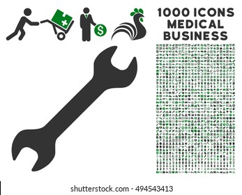 Wrench icon with 1000 medical business green and gray vector design elements. Set style is flat bicolor symbols, white background.