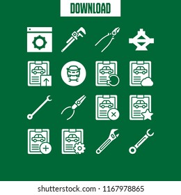 wrench icon. 16 wrench vector set. pliers, pipe wrench, work tools and mechanic icons for web and design about wrench theme