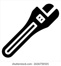 Wrench Icon In Black Fill. Glyph Style