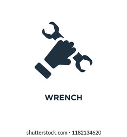 Wrench icon. Black filled vector illustration. Wrench symbol on white background. Can be used in web and mobile.