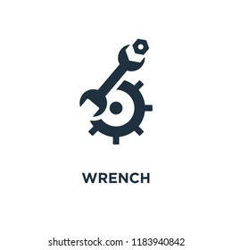 Wrench icon. Black filled vector illustration. Wrench symbol on white background. Can be used in web and mobile.