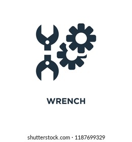 Wrench icon. Black filled vector illustration. Wrench symbol on white background. Can be used in web and mobile.