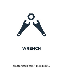 Wrench icon. Black filled vector illustration. Wrench symbol on white background. Can be used in web and mobile.