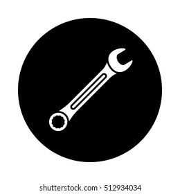 Wrench icon. Black icon isolated on white background. Round icon. Wrench silhouette. Simple circle icon. Web site page and mobile app design vector element.
