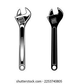 Wrench icon. Black and white illustration of wrench vector icon. Mechanical tool collections.