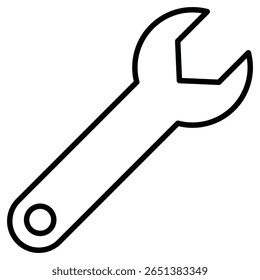 Wrench icon Black and white outline flat sign vector