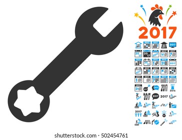 Wrench icon with bonus 2017 new year clip art. Vector illustration style is flat iconic symbols,modern colors, rounded edges.