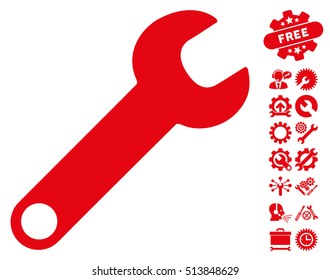 Wrench icon with bonus configuration pictograph collection. Vector illustration style is flat iconic red symbols on white background.