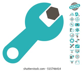 Wrench icon with bonus copter tools design elements. Vector illustration style is flat iconic symbols on white background.