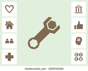 Wrench  Icon With Bonus Icons. Eps-10.
