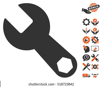 Wrench icon with bonus options clip art. Vector illustration style is flat iconic orange and gray symbols on white background.