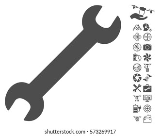Wrench icon with bonus quadrocopter tools graphic icons. Vector illustration style is flat iconic symbols on white background.