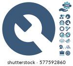 Wrench icon with bonus settings design elements. Vector illustration style is flat iconic cyan and blue symbols on white background.