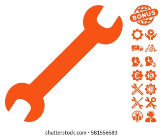 Wrench icon with bonus settings pictograph collection. Vector illustration style is flat iconic orange symbols on white background.