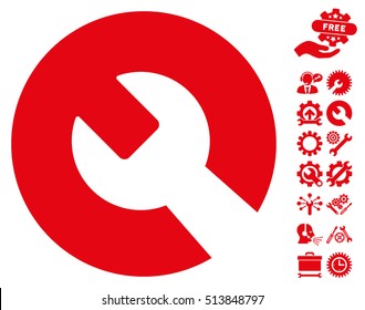 Wrench icon with bonus setup tools clip art. Vector illustration style is flat iconic red symbols on white background.