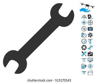 Wrench icon with bonus uav tools images. Vector illustration style is flat iconic blue and gray symbols on white background.
