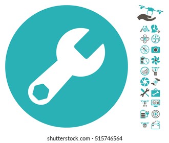 Wrench icon with bonus uav tools pictures. Vector illustration style is flat iconic symbols on white background.