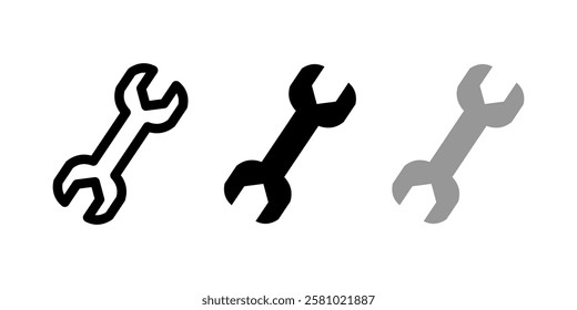 Wrench icon. Classic tool for repair sign. Industrial spanner symbol. Mechanical fixing and maintenance pictogram. Hardware equipment illustration.