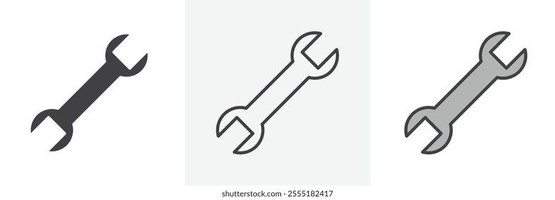 Wrench icon collection in black and colored style.
