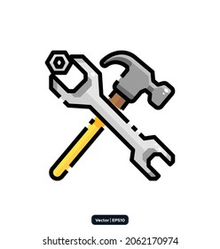 wrench icon. Construction Related Vector Icons. building, construction and home repair tools Icon Concept. Pixel perfect.