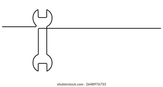 ícone de chave inglesa desenho contínuo de uma linha, chave ajustável desenho contínuo de linha única ilustração vetorial, desenho de linha contínua da chave inglesa. Desenho de uma única linha de uma chave inglesa. 
