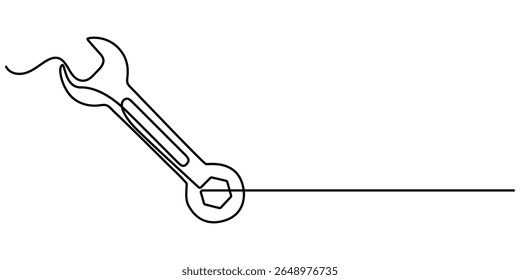 ícone de chave inglesa desenho contínuo de uma linha, chave ajustável desenho contínuo de linha única ilustração vetorial, desenho de linha contínua da chave inglesa. Desenho de uma única linha de uma chave inglesa. 