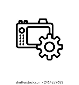 Wrench icon design with camera icon, service tool symbol, settings sign, isolated on white background. Outline icon design