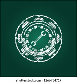 wrench icon drawn on blackboard