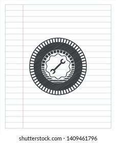 wrench icon emblem drawn in pencil. Vector Illustration. Detailed.