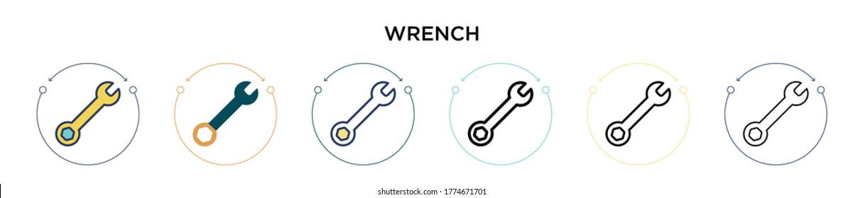 Wrench icon in filled, thin line, outline and stroke style. Vector illustration of two colored and black wrench vector icons designs can be used for mobile, ui, web