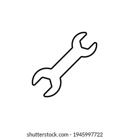 Wrench icon in flat black line style, isolated on white background 