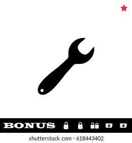 Wrench icon flat. Black pictogram on white background. Vector illustration symbol and bonus button open and closed lock, folder, star