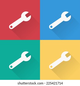 wrench icon , flat design on 4 color background