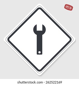 Wrench icon. Flat design style. Made in vector. Emblem or label with shadow.
