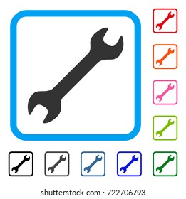 Wrench icon. Flat gray iconic symbol inside a light blue rounded square. Black, gray, green, blue, red, orange color additional versions of Wrench vector.