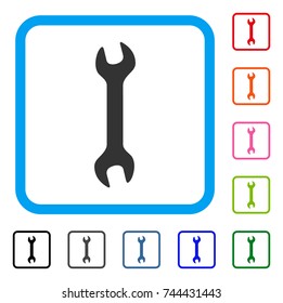 Wrench icon. Flat gray iconic symbol in a blue rounded rectangle. Black, gray, green, blue, red, orange color versions of Wrench vector. Designed for web and software interfaces.