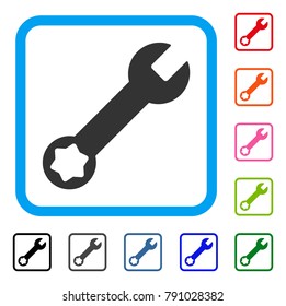 Wrench icon. Flat gray iconic symbol in a light blue rounded squared frame. Black, gray, green, blue, red, orange color variants of Wrench vector. Designed for web and application UI.