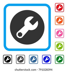 Wrench icon. Flat gray iconic symbol inside a light blue rounded frame. Black, gray, green, blue, red, orange color variants of Wrench vector. Designed for web and application UI.