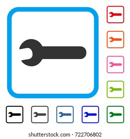 Wrench icon. Flat gray pictogram symbol in a light blue rounded squared frame. Black, gray, green, blue, red, orange color additional versions of Wrench vector.