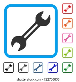 Wrench icon. Flat gray pictogram symbol in a light blue rounded frame. Black, gray, green, blue, red, orange color additional versions of Wrench vector. Designed for web and app interfaces.