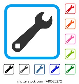 Wrench icon. Flat grey iconic symbol inside a light blue rounded rectangle. Black, gray, green, blue, red, orange color additional versions of Wrench vector.