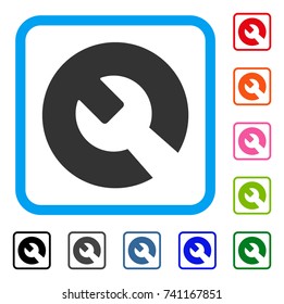 Wrench icon. Flat grey pictogram symbol in a light blue rounded rectangle. Black, gray, green, blue, red, orange color additional versions of Wrench vector. Designed for web and app interfaces.