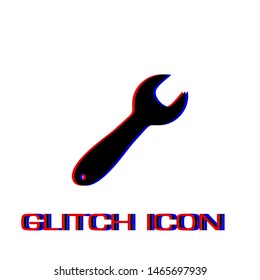 Wrench icon flat. Simple pictogram - Glitch effect. Vector illustration symbol